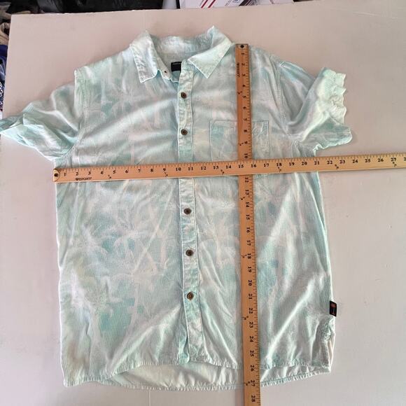 Margaritaville Mens Button Front Shirt Sz S Aqua Blue Palm Tree Polka Dots Aloha - Picture 7 of 8